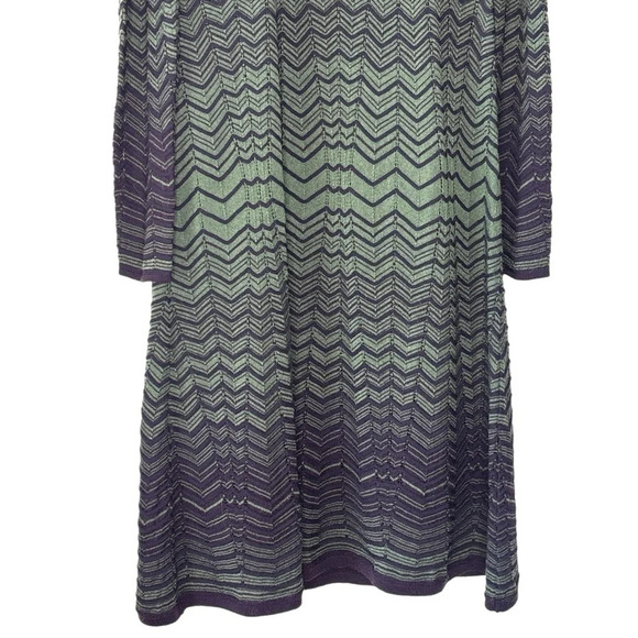 Missoni Fit & Flare Green Blue Chevron Print Open Shoulder Knit Dress Sz 2 - Picture 5 of 12